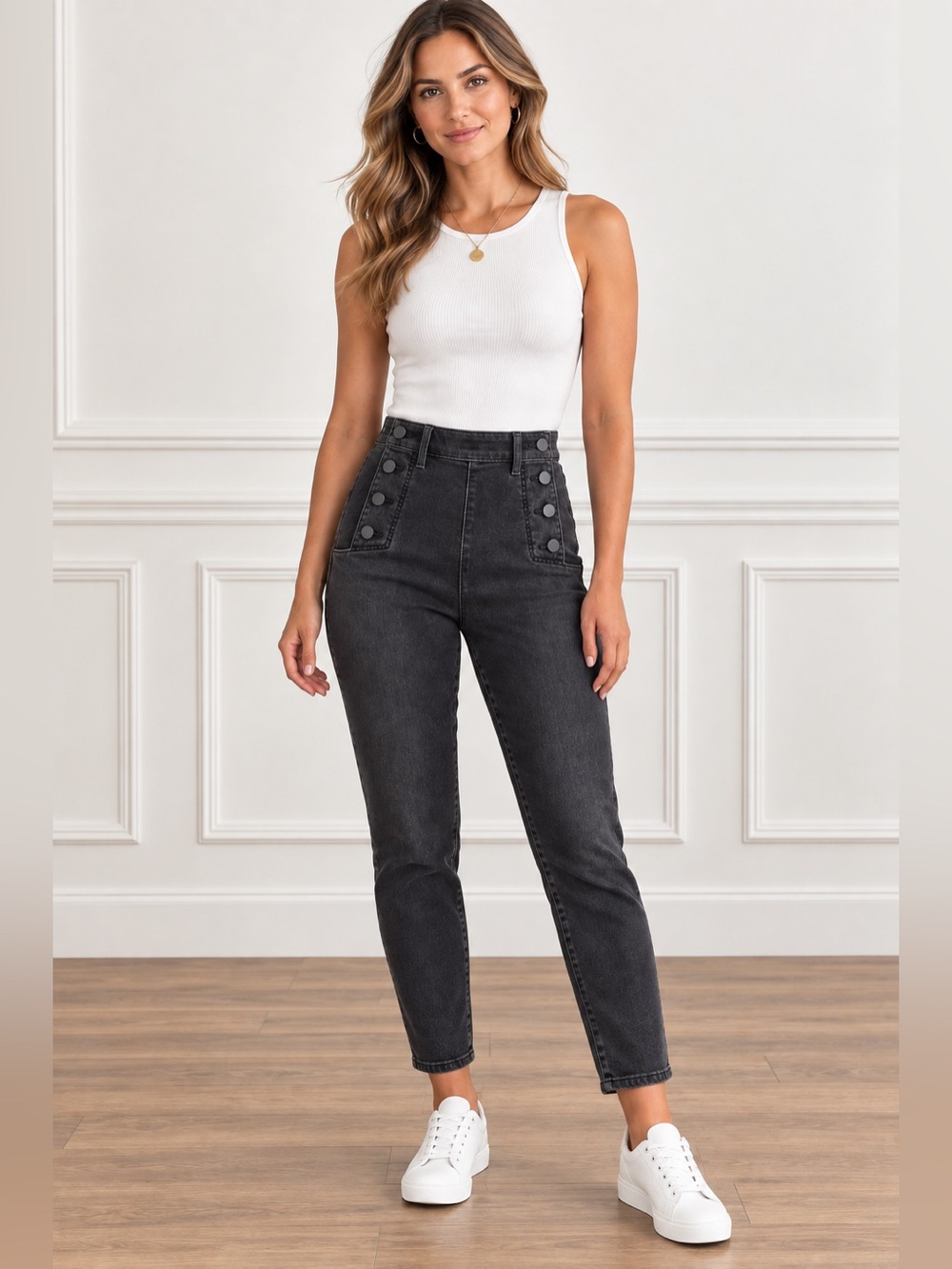 LOFT High Rise Sailor The Skinny Jeans Black Size 29/8